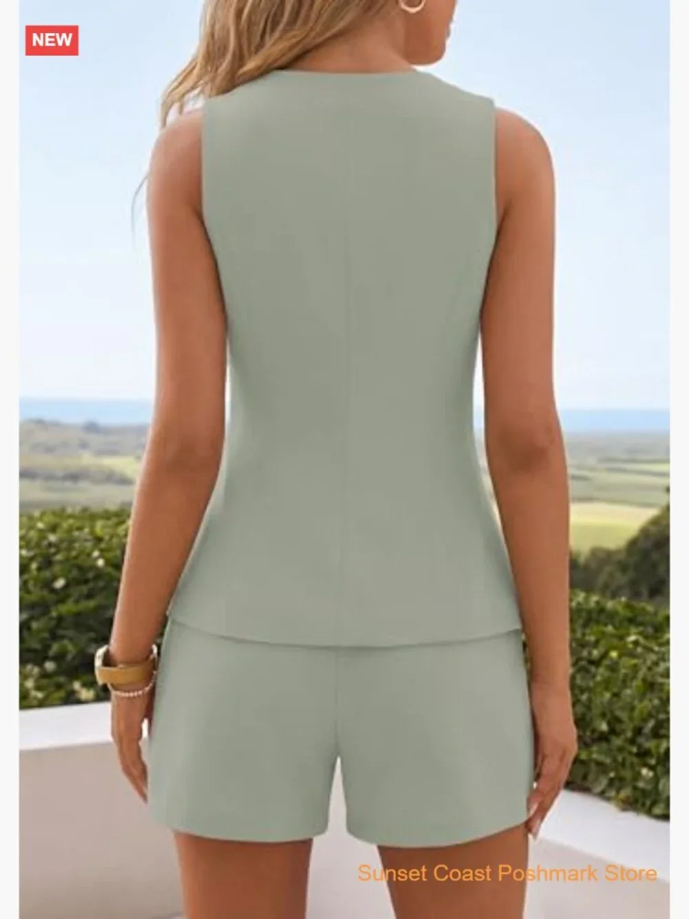 Womens 2 Piece Matching Sets Sleeveless Vest Top Shorts Set Summer Business